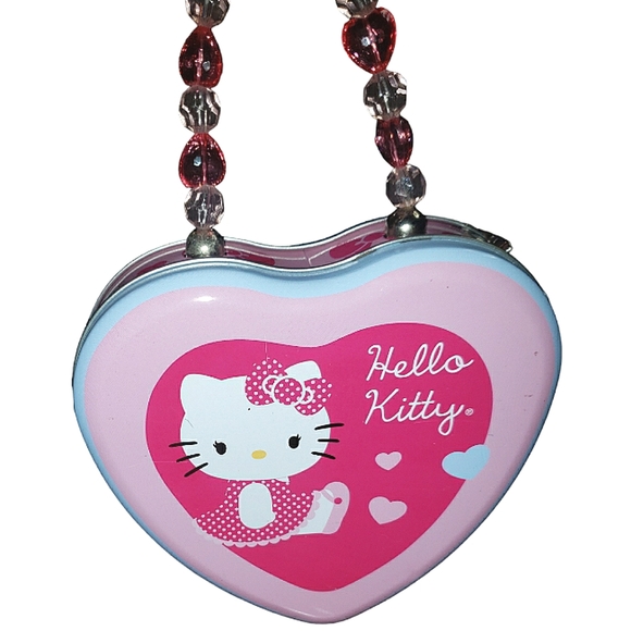 Hello Kitty Love Embossed Tin Heart Bead Handle Container Purse Collectable Toy - Picture 14 of 16